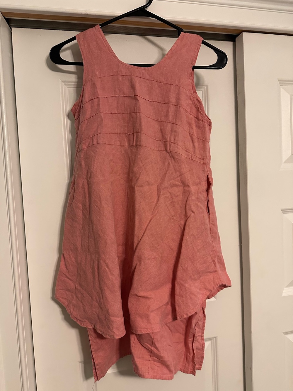 Vintage FLAXseeds Girl’s Pink 100% Linen Layered Sleeveless Maxi Dress Sz Small